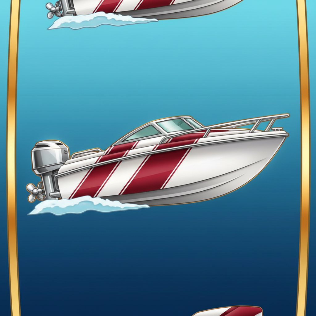Big Bass Reel Repeat speedboat symbol showing white and burgundy motorboat with racing stripes and chrome accents, the highest paying regular symbol